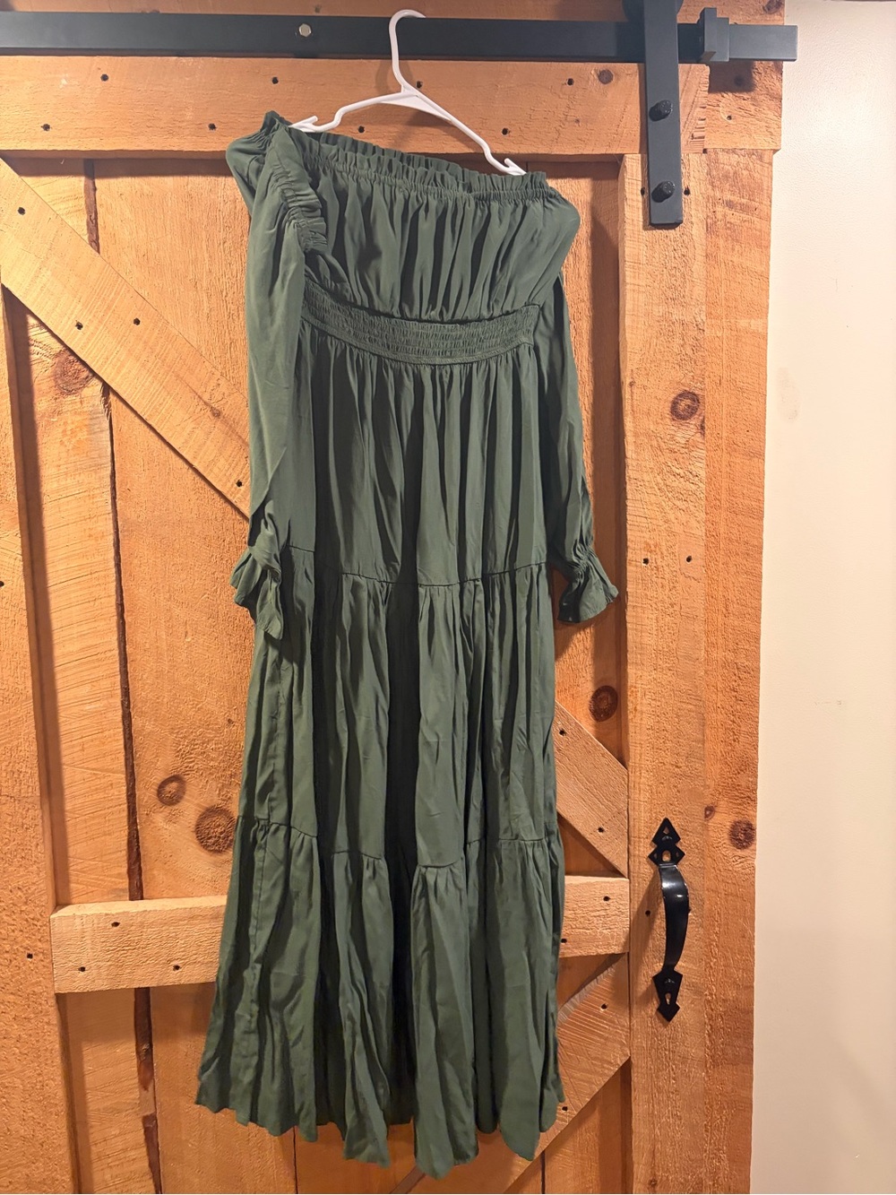Olive Green Off-Shoulder Maxi Dress